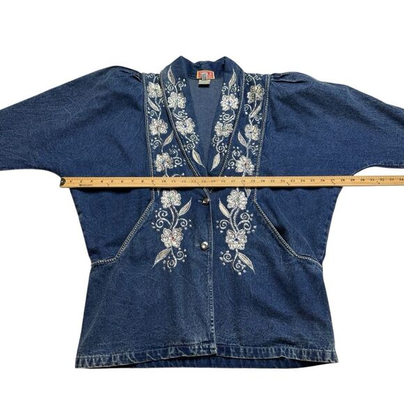 Vintage Niya Collection Heavily Embellished Blue Denim Jean Jacket Sz M - Picture 12 of 16